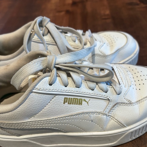 Puma Shoes - Puma platform White Sneakers with Gold Logo Accent